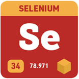 A square showing selenium’s symbol (Se), atomic number (34), and atomic weight (78.971).