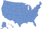 Map of United States showing Cellular, Biochemical, and Molecular Sciences Predoctoral Research Training Program Institutions